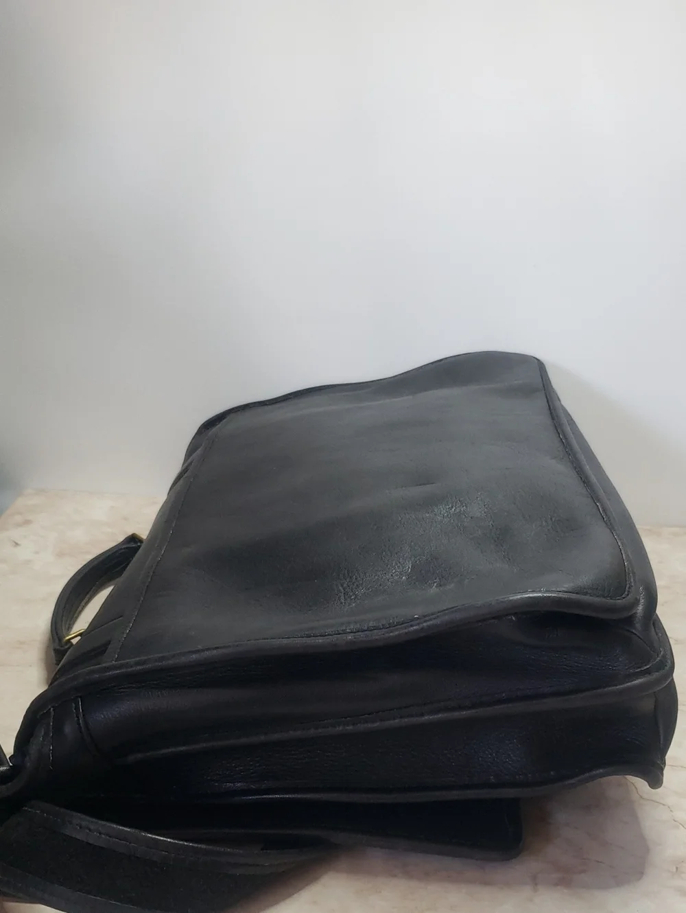 Coach Classic Black Leather Messenger Bag with Shoulder Strap
